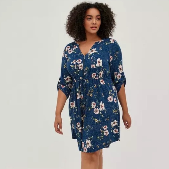 Torrid Floral Mini Challis High-Low Shirt Dress BNWT Size 1 - Picture 5 of 12
